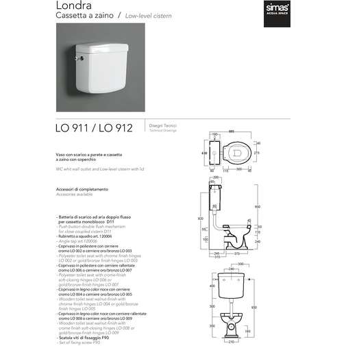 Sanitari Londra Cassetta a zaino senza batteria di scarico - Simas 