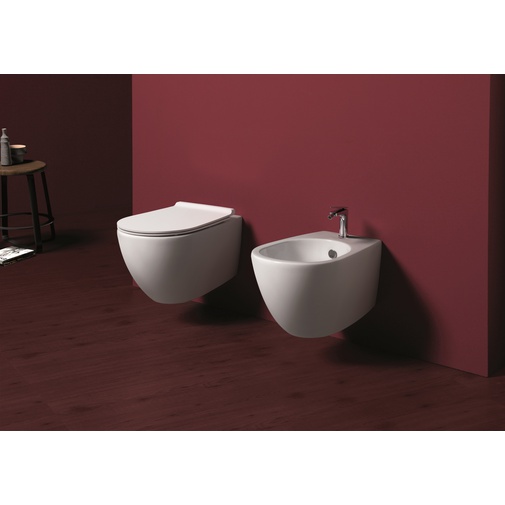 Sanitari sospesi senza brida: bidet, vaso e sedile soft close bianco - Vignoni, Simas