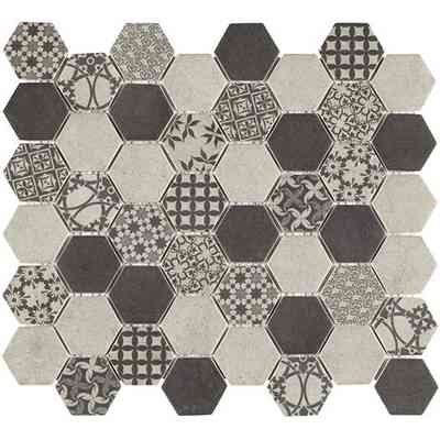 Sechseckiges Mosaik aus recycelter Glaspaste, für Böden und Wände 30x30,2 cm Greige - Esa Glass Flor, Boxer