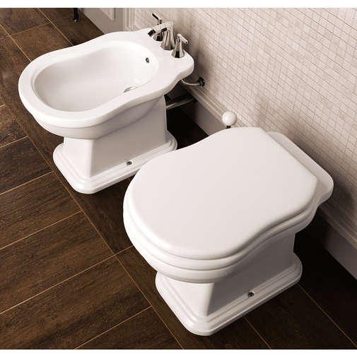 Set of wc and bidet with floor drain, soft seat, matt milky white - Efi, Flaminia