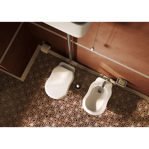 Set of wc and bidet with floor drain, soft seat, matt milky white - Efi, Flaminia