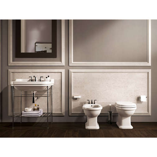 Set of wc and bidet with floor drain, soft seat, matt milky white - Efi, Flaminia