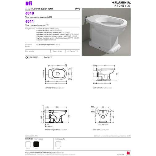 Set of wc and bidet with floor drain, soft seat, matt milky white - Efi, Flaminia