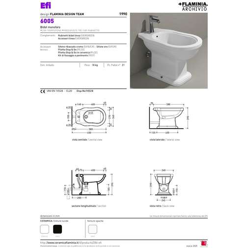 Set of wc and bidet with floor drain, soft seat, matt milky white - Efi, Flaminia
