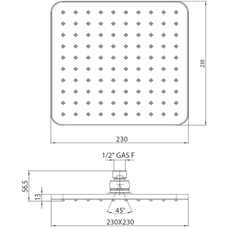 Shower head 23x23, square wall arm 40 cm matt black - Cosmo, Bossini