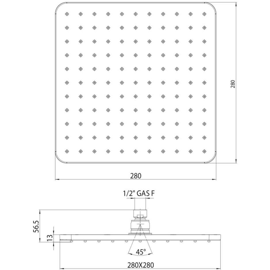 Shower head 28x28 cm, square wall arm 40 cm matt black - Cosmo, Bossini
