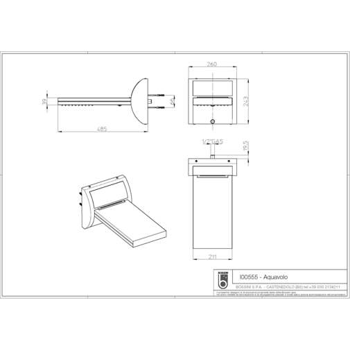 Shower head with double jet rotating body, shower and waterfall - Acquavolo, Bossini