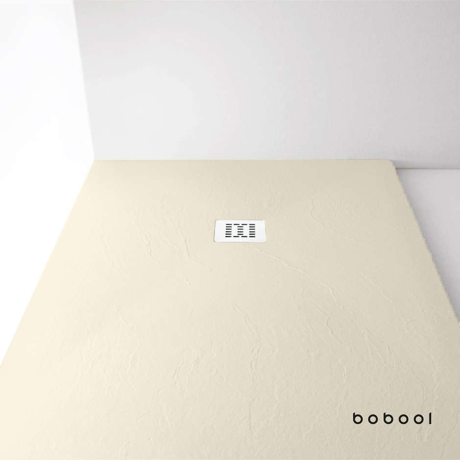 Shower tray in split stone effect resin, ivory white, 100x180x3 cm - Well, Arblu