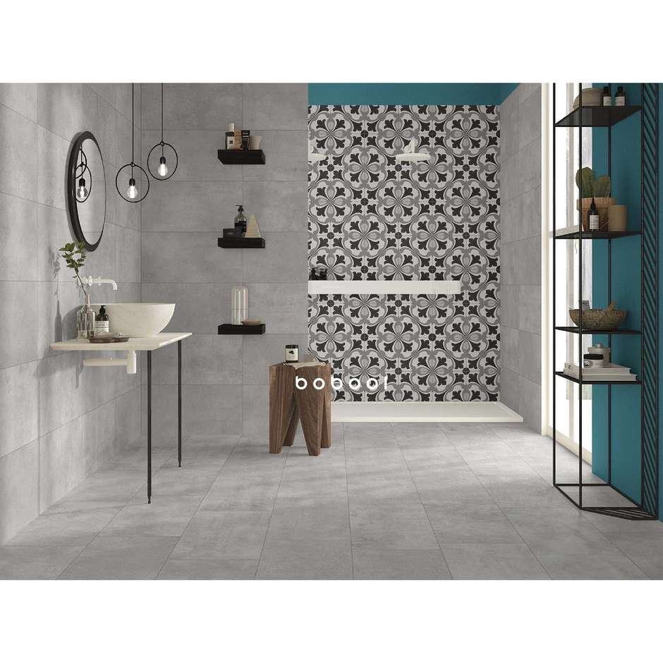 Silver gray concrete effect porcelain tiles, 29,6x59,5 cm, Silver, rectified - Uptown, Dom Ceramiche