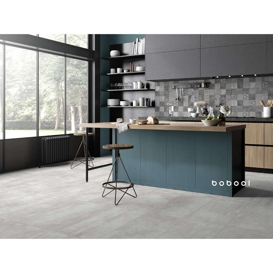 Silver gray concrete effect porcelain tiles, 44,5x90 cm, Silver lappato - Uptown, Dom Ceramiche