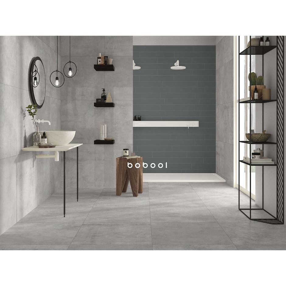Silver gray concrete effect porcelain tiles, 59.5x59.5 cm, Silver, rectified - Uptown, Dom Ceramiche