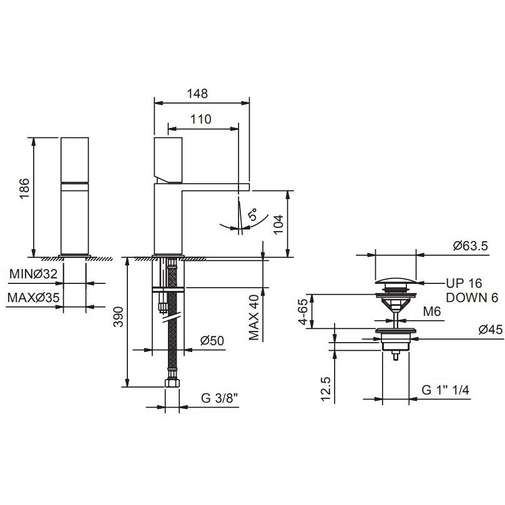Single hole basin mixer with pop up waste chrome - Milan, Fantini