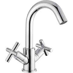 Single hole tap with curved spout and hot/cold knobs Rodos 7334 Rubinetteria Bugnatese