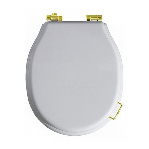Siège de toilette blanc à fermeture amortie avec charnières dorées - Lante, Simas