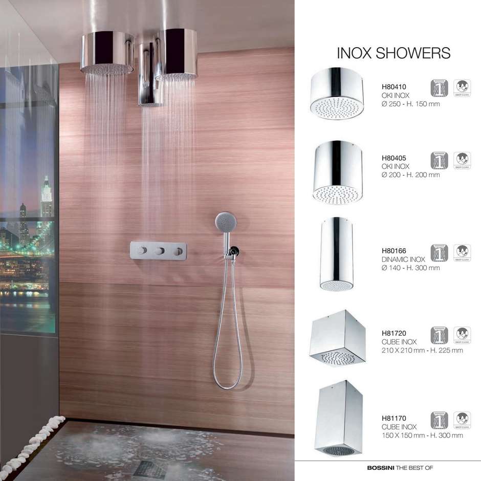 Soffione cilindrico moderno a soffitto diametro 25 cm - Oki inox, Bossini