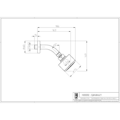 Soffione cromato diametro 7,5 cm con braccio a muro inclinato - Cylindrico, Bossini