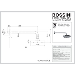 Soffione cromato tondo diametro 22cm, con nebulizzatore e braccio a muro 30 cm - Nebulizair, Bossini
