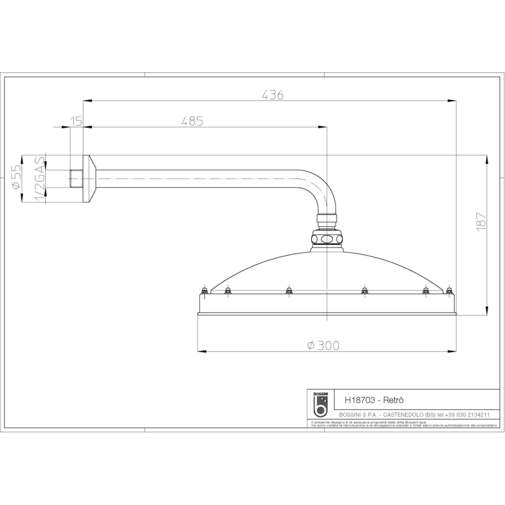 Soffione cromo stile classico diametro 30cm con anticalcare e braccio a muro 50 cm - Retrò, Bossini