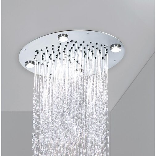 Soffione da incasso a soffitto rotondo 29 cm, con 4 luci led blu - Oki Flat, Bossini