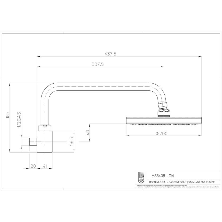 Soffione diametro 20 cm stile contemporaneo con braccio a muro girevole, cromo - Oki, Bossini