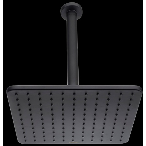 Soffione doccia elegante nero opaco, braccio a soffitto, quadrato 28x28cm - Cosmo, Bossini