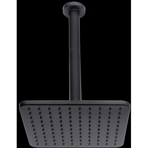 Soffione doccia elegante, nero opaco con braccio a soffitto, quadrato 23x23 cm - Cosmo, Bossini