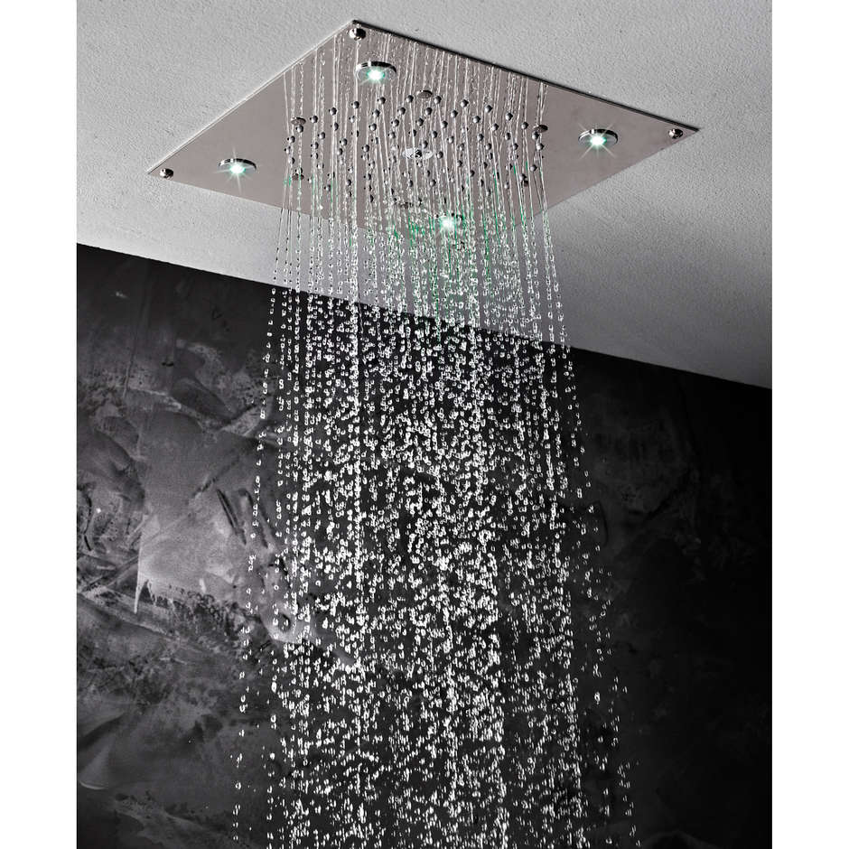 Soffione incasso a soffitto, 26x26 cm, con luce led blu - Cube, Bossini