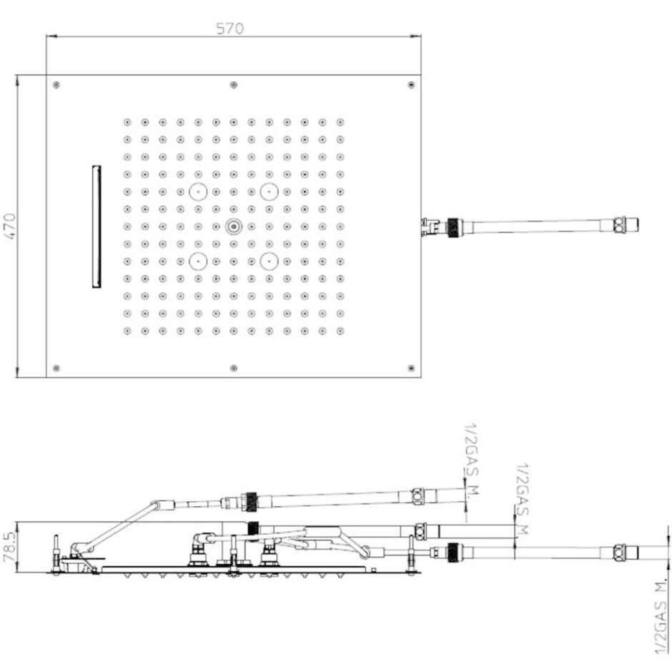 Soffione incasso a soffitto, 3getti pioggia cascata nebulizzatore 57x47 cm - Dream/3, Bossini