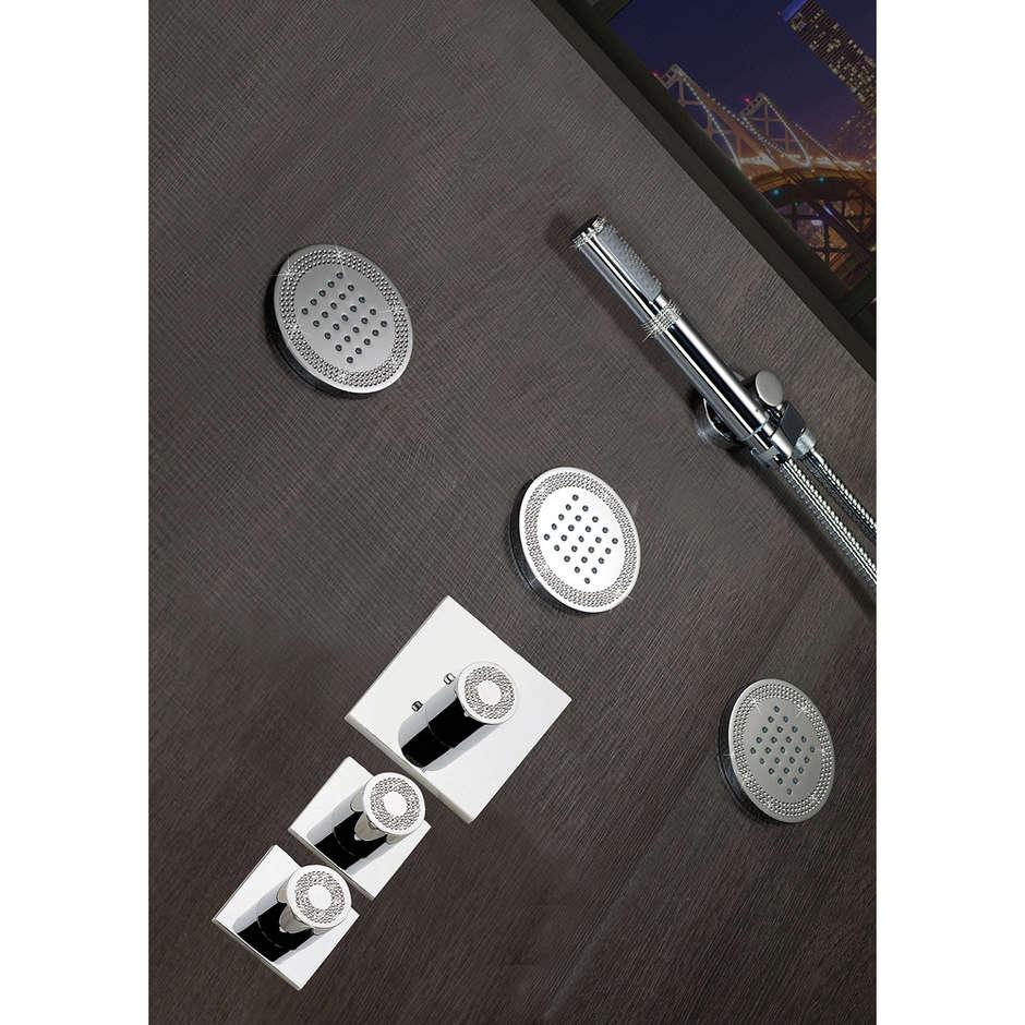 Soffione laterale rotondo per doccia da incasso, ottone cromato con Swarovski - Tondo_Flat, Bossini