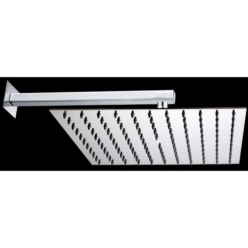 Soffione moderno cromo con anticalcare, quadrato 30x30 cm, sottile, con braccio squadrato 40 cm - Twiggy, Bossini