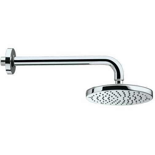 Soffione moderno rotondo 20 cm, con braccio a parete 30 cm stondato, cromo - Oki, Bossini