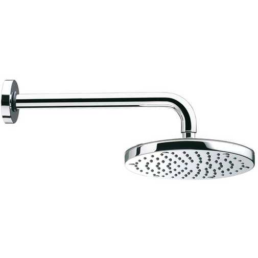 Soffione moderno rotondo 25 cm, con braccio a parete 35 cm stondato, cromo - Oki, Bossini