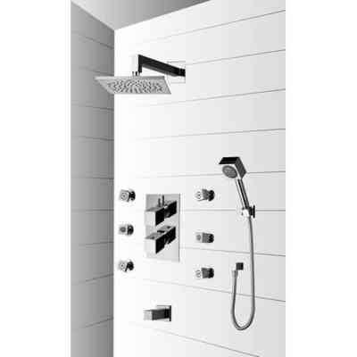Soffione quadrato 21x21 cm con braccio a muro 30 cm, cromo - Cube, Bossini