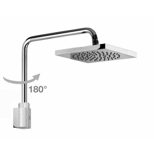 Soffione quadrato 26x26 cm con braccio a muro alto girevole, cromo - Cube, Bossini