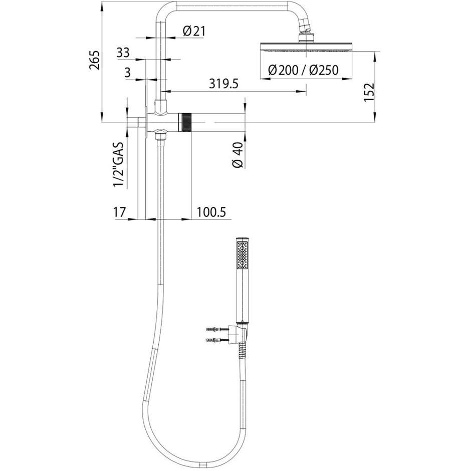 Soffione rotondo 20 cm, con doccetta integrata, cromo - Oki-Renovation, Bossini