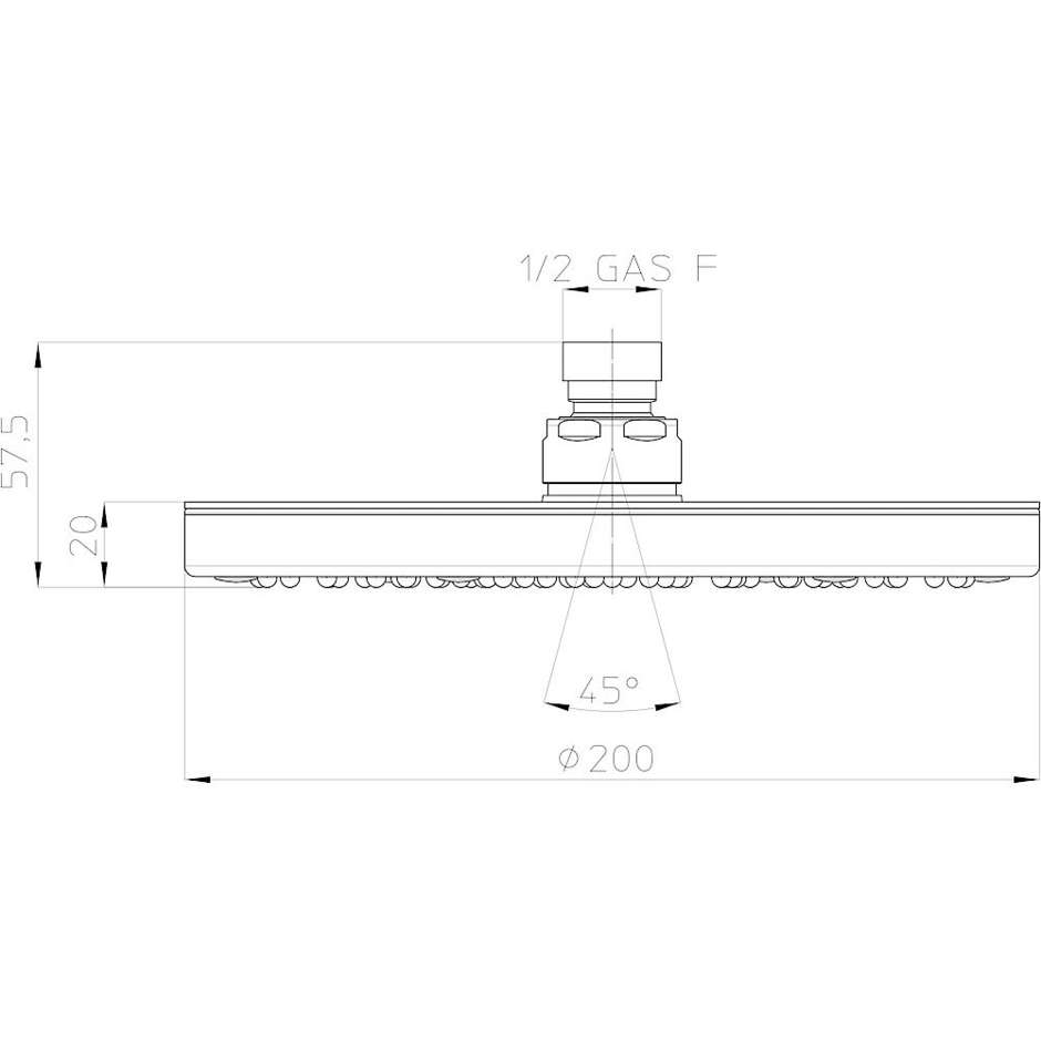 Soffione rotondo 20 cm, linee moderne, nikel spazzolato, universale - Oki, Bossini