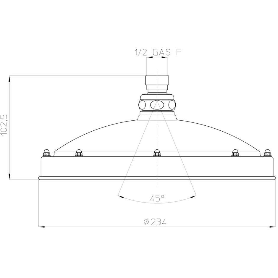Soffione rotondo 23 cm, rame anticato, anticalcare, universale - Retrò, Bossini