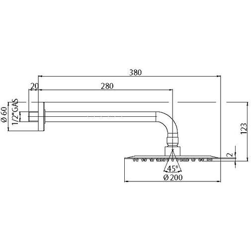 Soffione rotondo diametro 21 cm dalle forme morbide, con braccio a muro 35 cm - Agua, Bossini