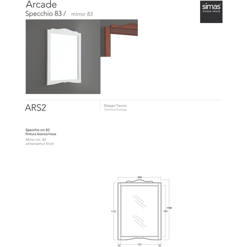 Specchio da bagno neoclassico bianco 83x116 cm - Arcade, Simas