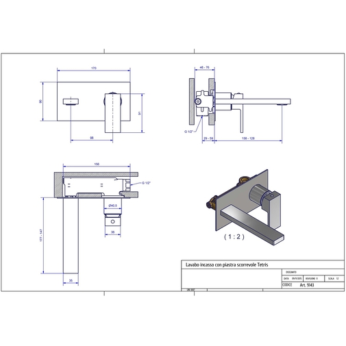 Square built-in chromed wall-mounted basin mixer - Tetris, Rubinetteria Bugnatese