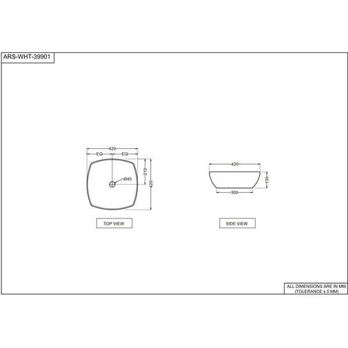 Square lay-on washbasin 42x42cm Aria Jaquar White