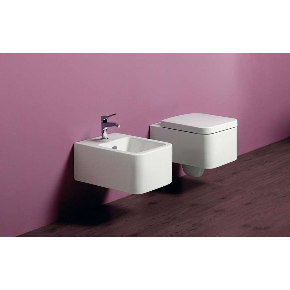 Square rimless wall hung vase in matt white ceramic - Flow, Simas