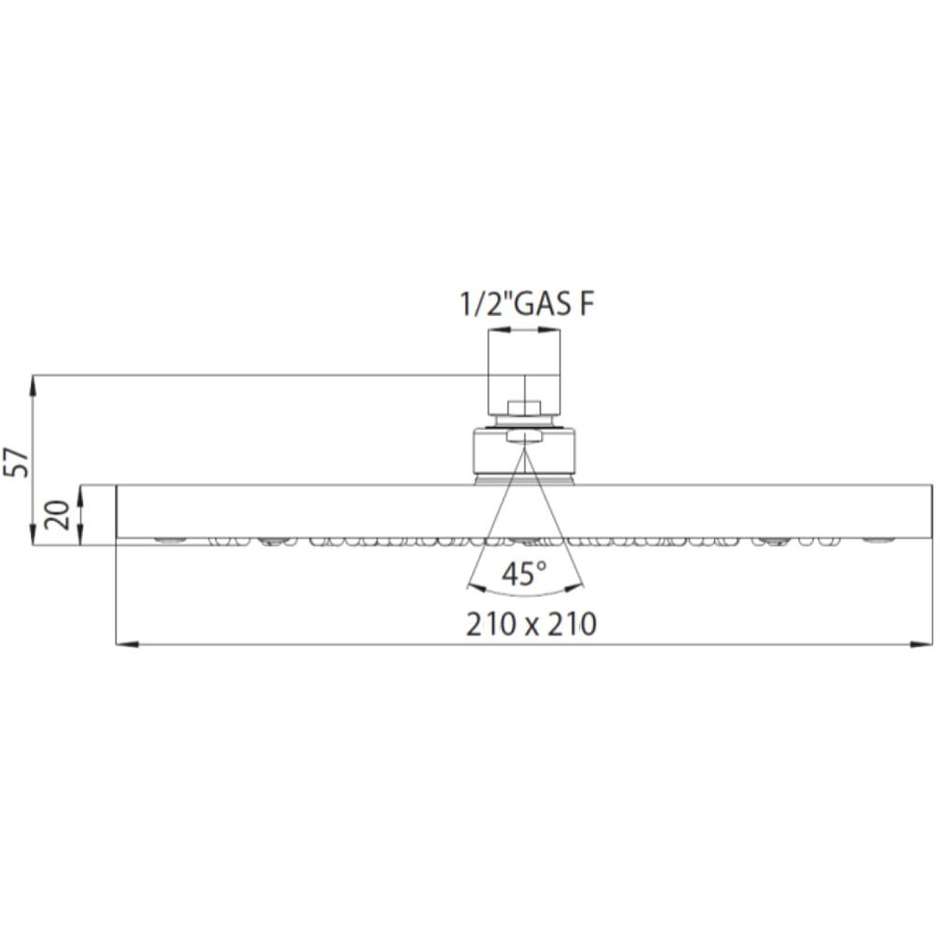 Square shower head 21x21 cm, with anti-limescale, universal connection, chrome - Cube, Bossini