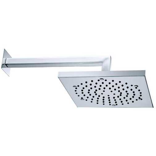 Square shower head 26x26 cm, modern with 30 cm wall arm, chrome - Cube, Bossini