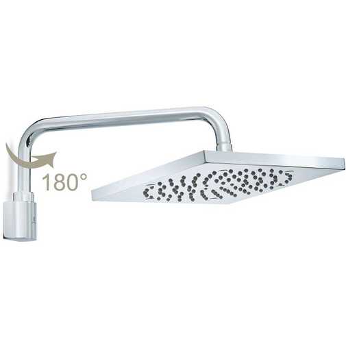 Square shower head 26x26 cm with swivel wall arm, chrome - Cube, Bossini