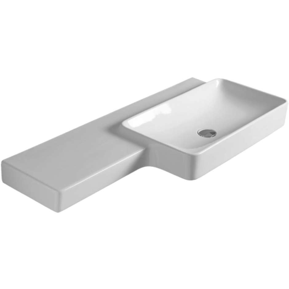 Squared asymmetrical washbasin with modern style shelf in white ceramic 115 cm - Flow, Simas
