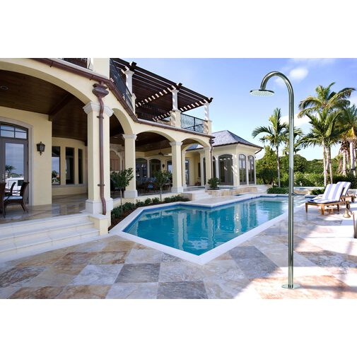 Stainless steel shower column with 25 cm diameter shower head, hot and cold taps - Oki Floor, Bossini