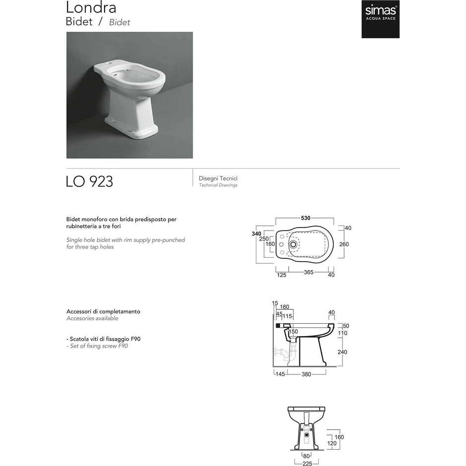 Stand-Bidet im Old-England-Stil aus weißer Keramik - London, Simas