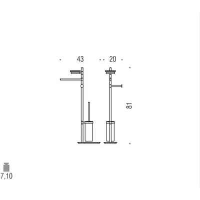 Stehlampe komplett mit Seifenschale aus undurchsichtigem Glas, Toilettenbürstenhalter, Handtuchhalter und Rollenhalter aus verchromtem Messing - Quadratisch, Colombo Design