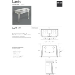 Structure for LA12 retro style washbasin in glossy white Lante wood, Simas